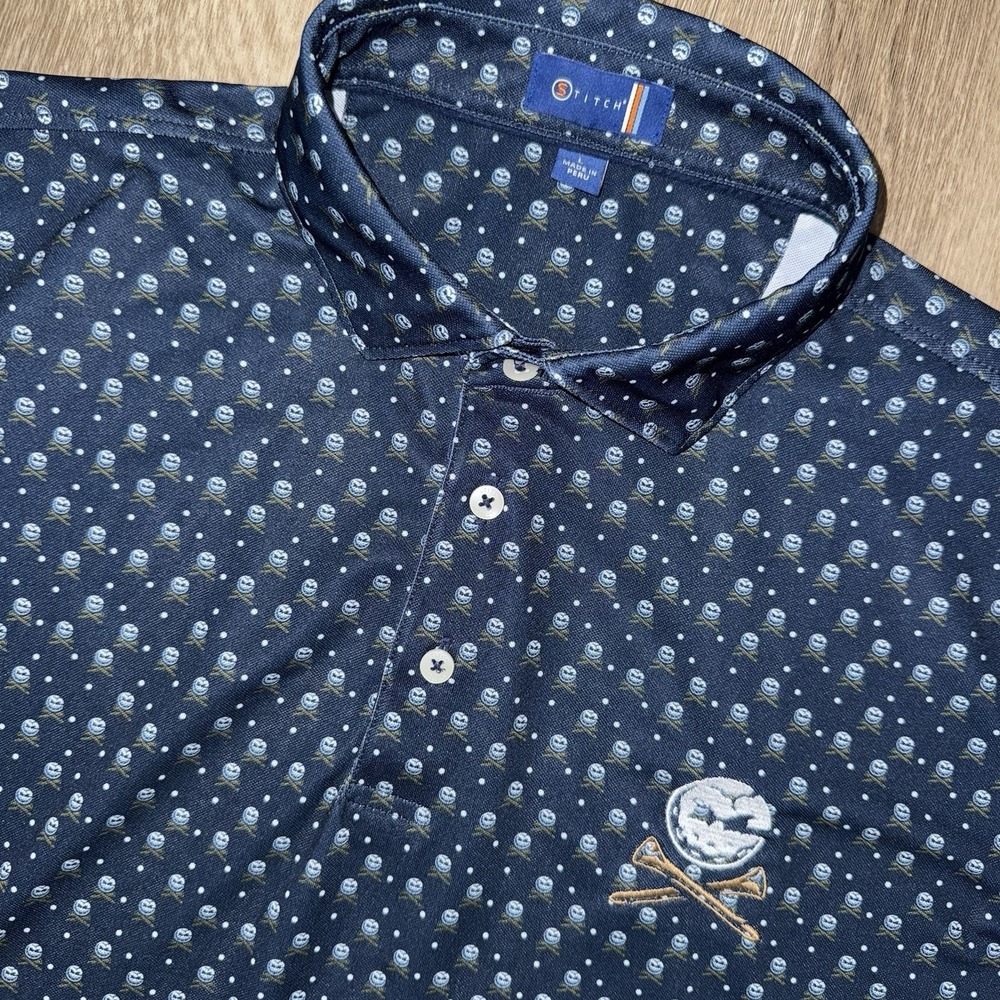 Stitch LIV Crushers Bryson Dechambeau Polo Men's Large Navy Blue Skulls Golf